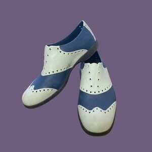 🔵⚪ Biion Wingtip Golf Shoes - Blue & White Rubber Brogues (Size 12)
